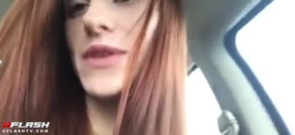 Red hair girl makes a pit stop and masturbates in the car