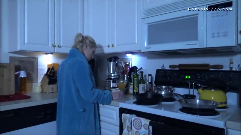 Petite drunk mom fucks the son in the kitchen